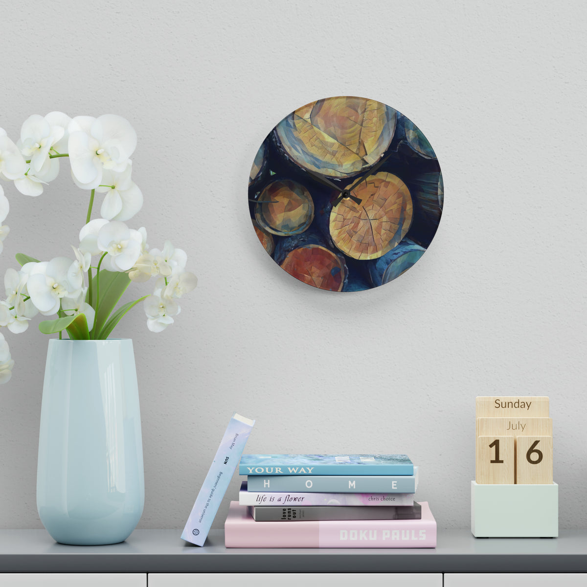 Acrylic Wall Clock - Poly Art - Wooden Trunks (Variant 9)