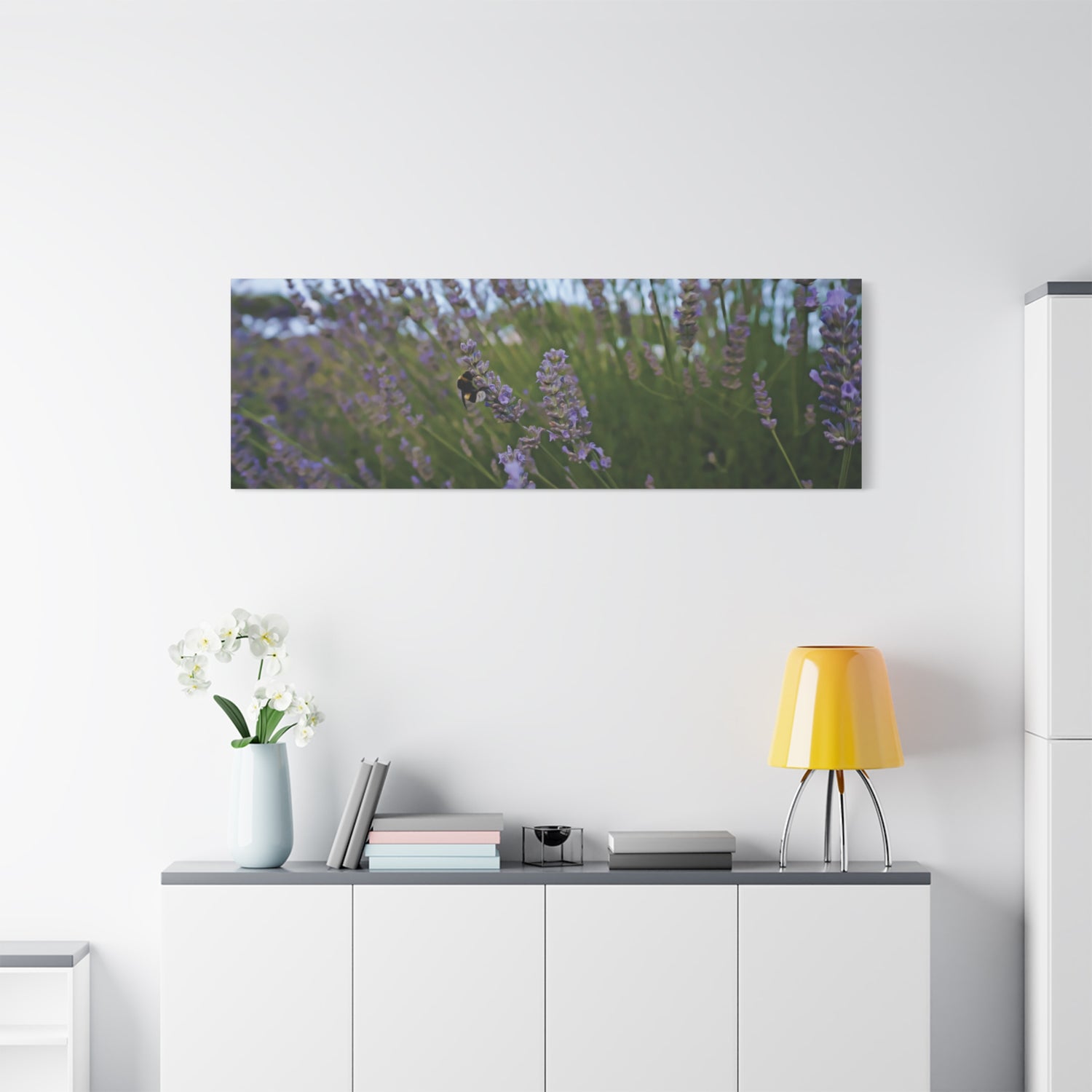Stretched Matte Canvas - Flower of Lavender with Bombus Insect (Variant 2)