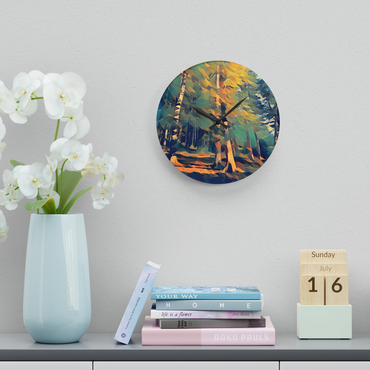 Acrylic Wall Clock - Poly Art - Forest (Variant 01)