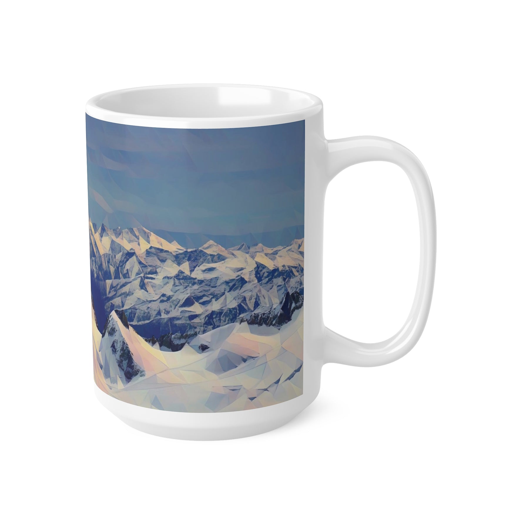 Ceramic White Cup 15oz - Poly Art - View from Mont Blanc