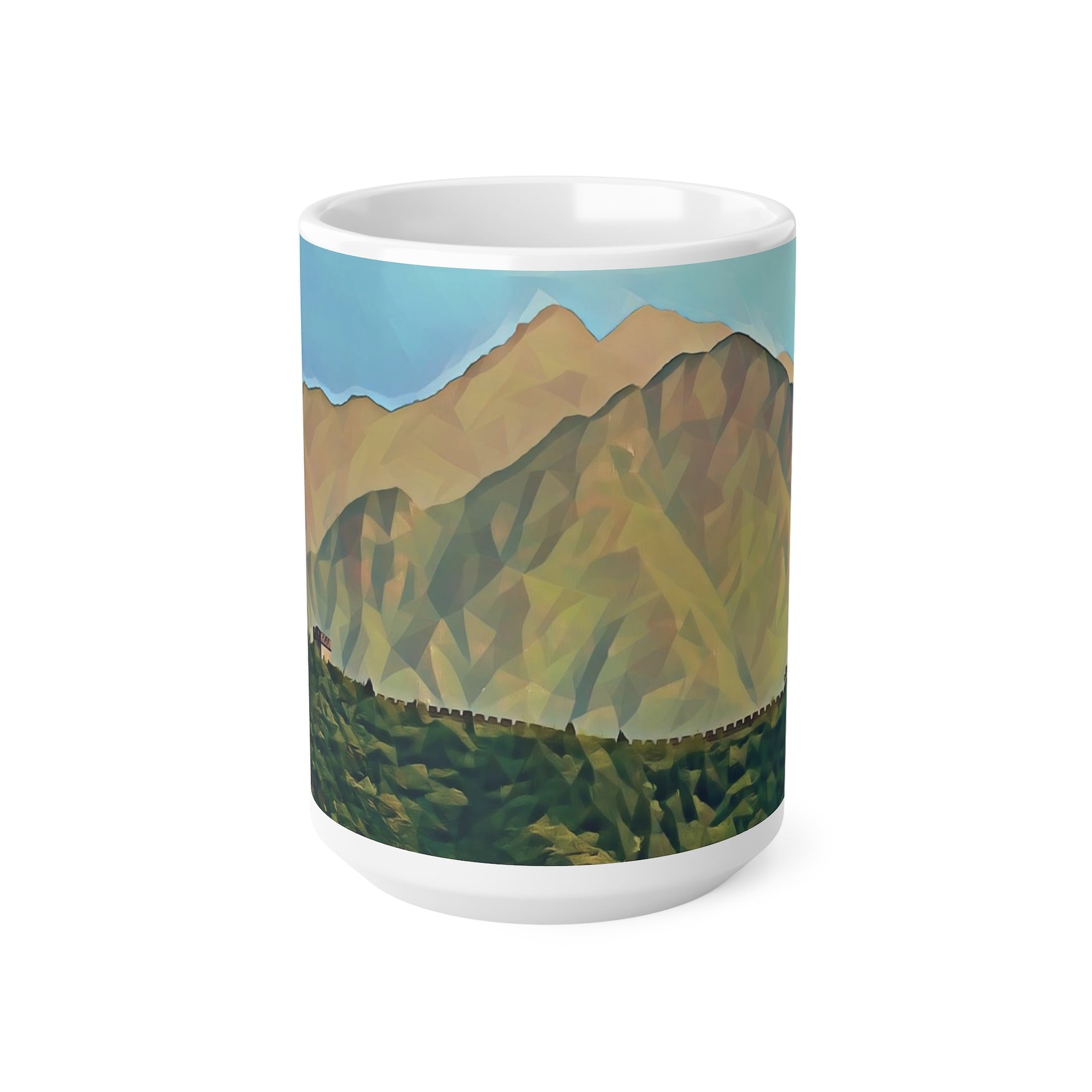 Ceramic White Cup 15oz - Poly Art - China's Great Wall (Variant 1)