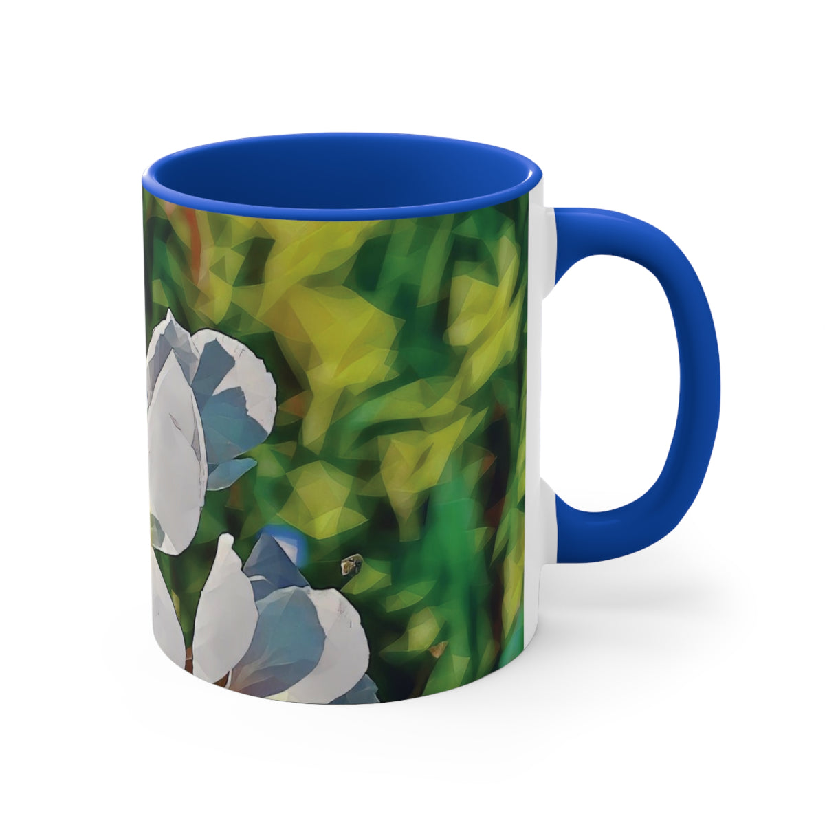 Mug 11oz - Poly Art - Flower, White