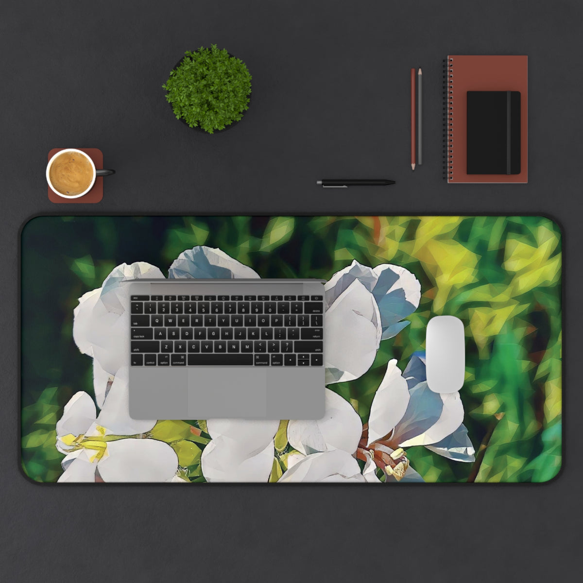 Desk Mat - Poly Art - Flower, White Petals