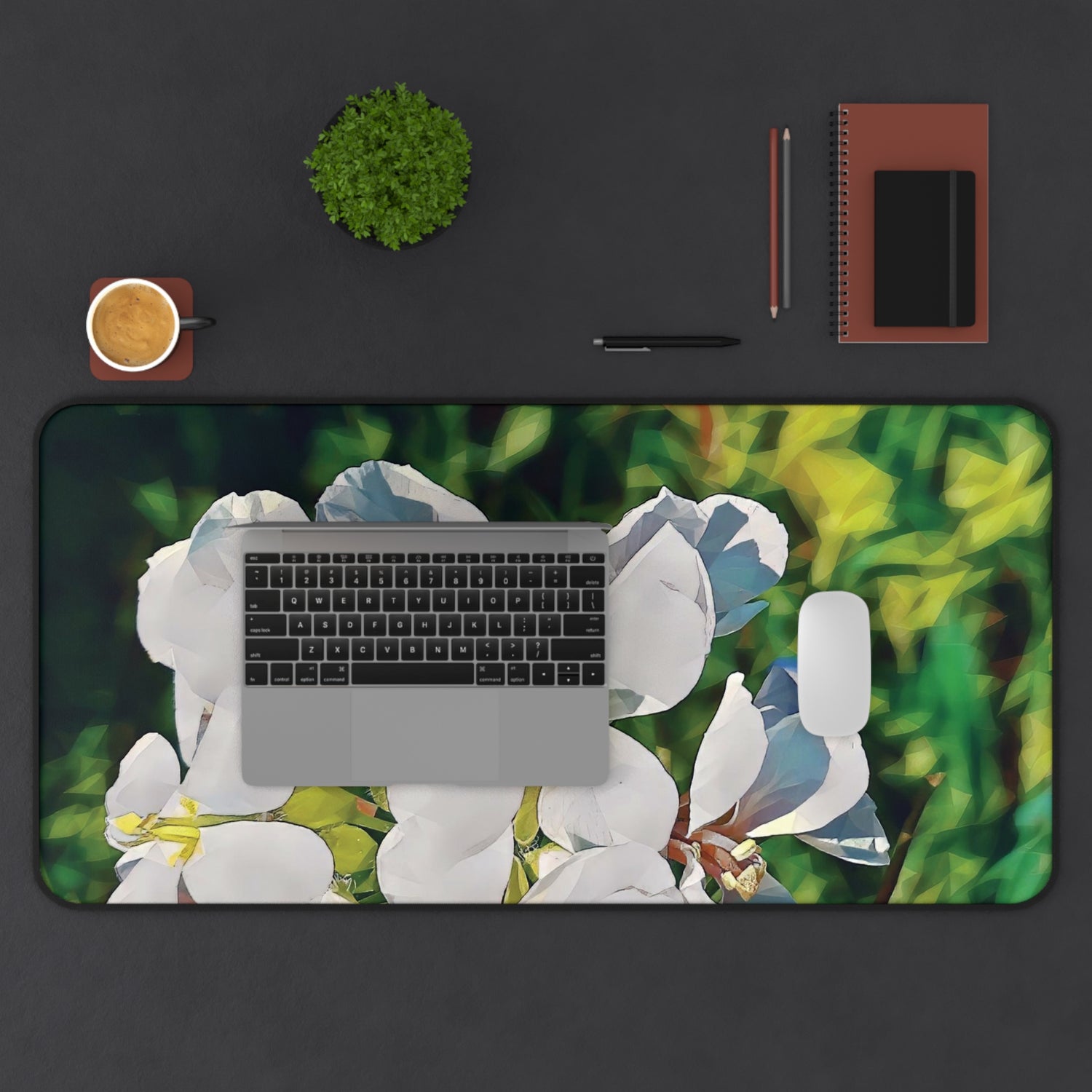 Desk Mat - Poly Art - Flower, White Petals