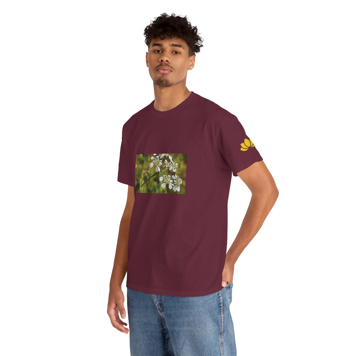 Unisex Heavy Cotton Tee - Flower, White