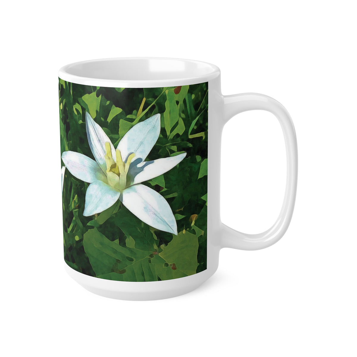 Ceramic White Cup 15oz - Flower of Ornithogalum
