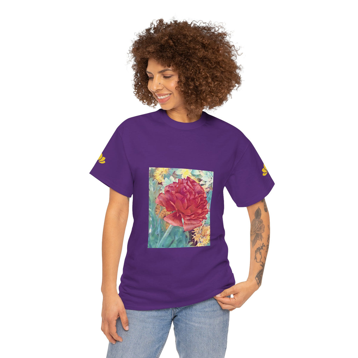 Unisex Heavy Cotton Tee - Poly Art - Flower of Dahlia in Red