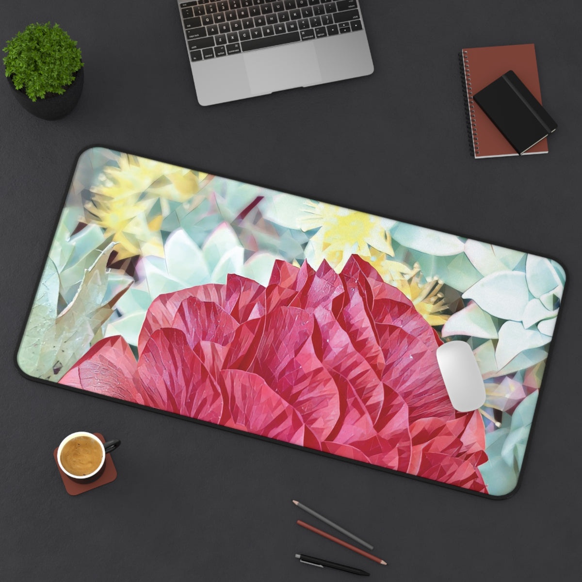 Desk Mat - Poly Art - Flower of Dahlia in red (Variant 2)