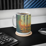 Ceramic White Cup 15oz - Poly Art - Forest Sunset (Variant 1)