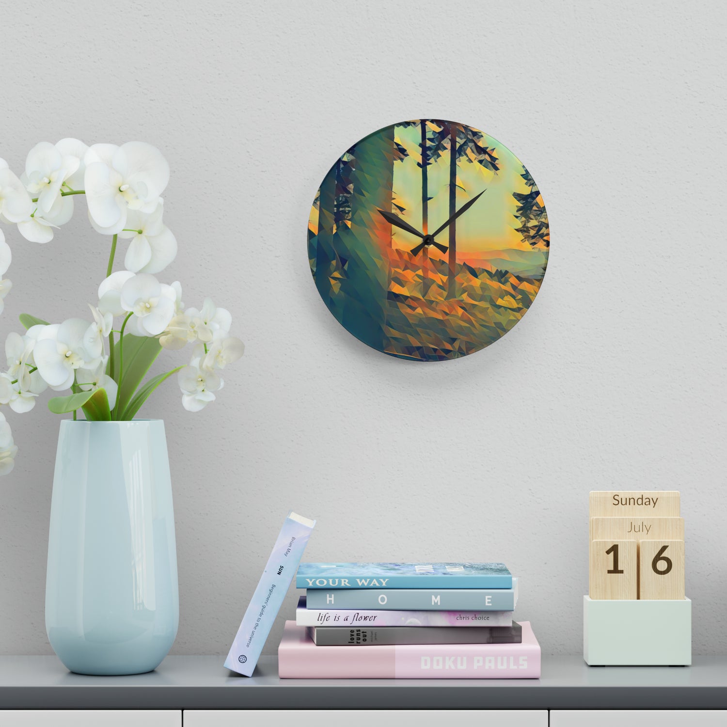 Acrylic Wall Clock - Poly Art - Forest Sunset (Variant 1)
