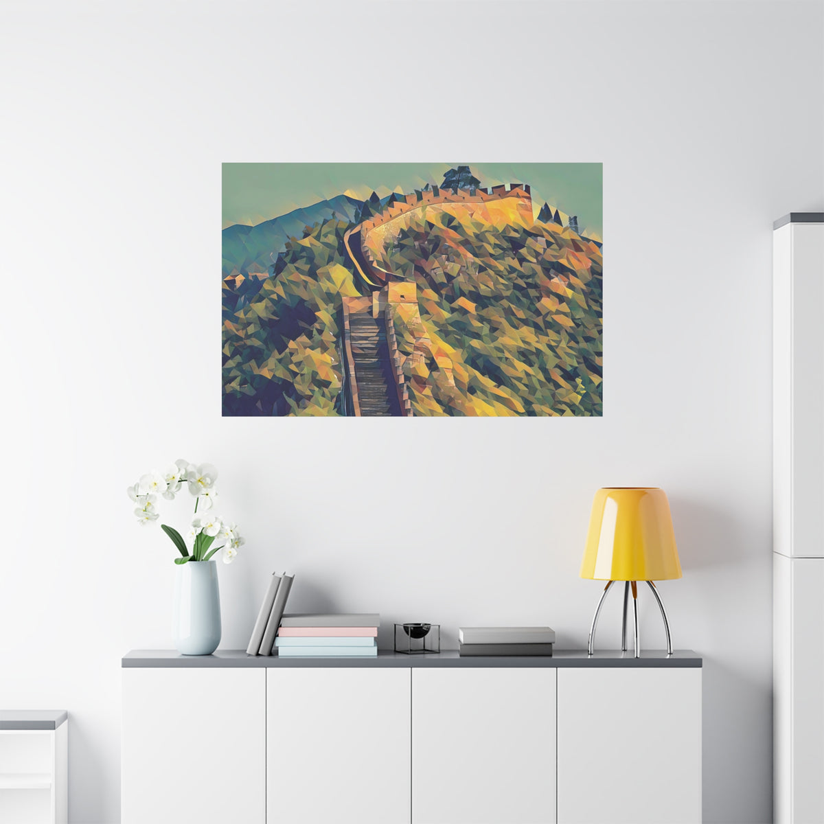 Stretched Matte Canvas - Poly Art - China's Great Wall (Variant 4)