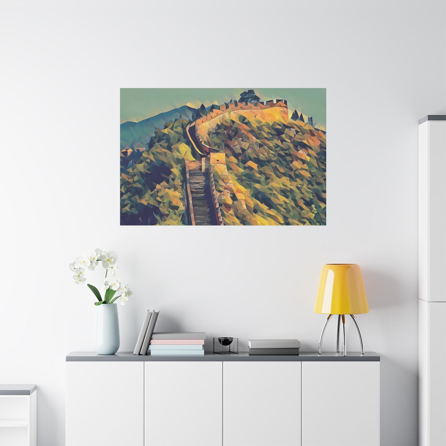 Stretched Matte Canvas - Poly Art - China's Great Wall (Variant 4)
