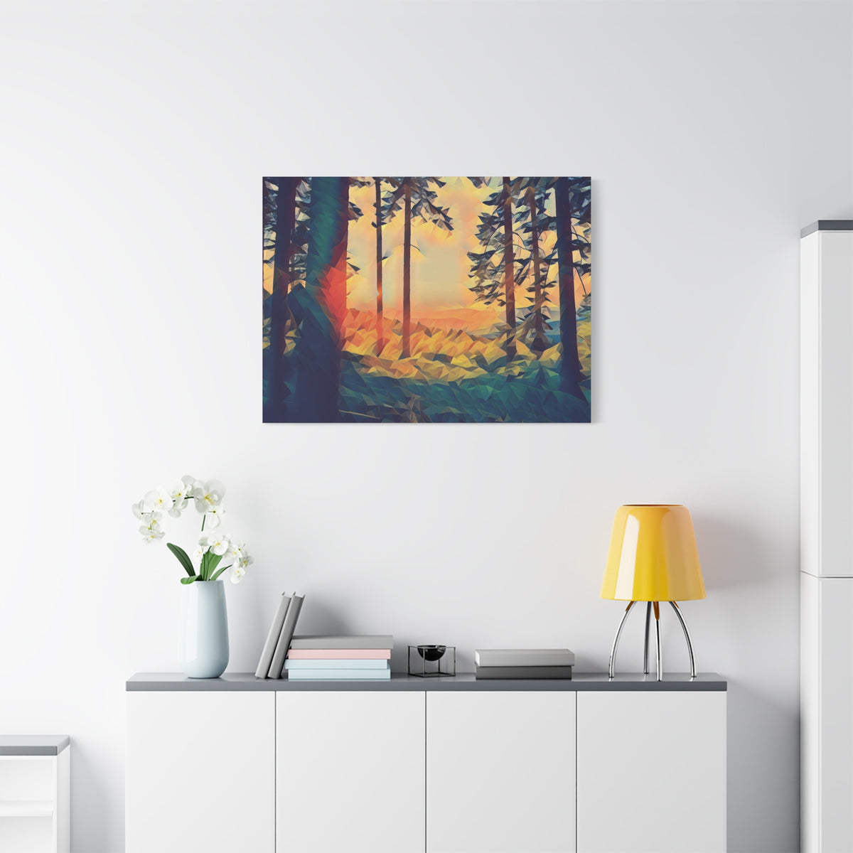 Stretched Matte Canvas - Poly Art - Forest Sunset (Variant 2)