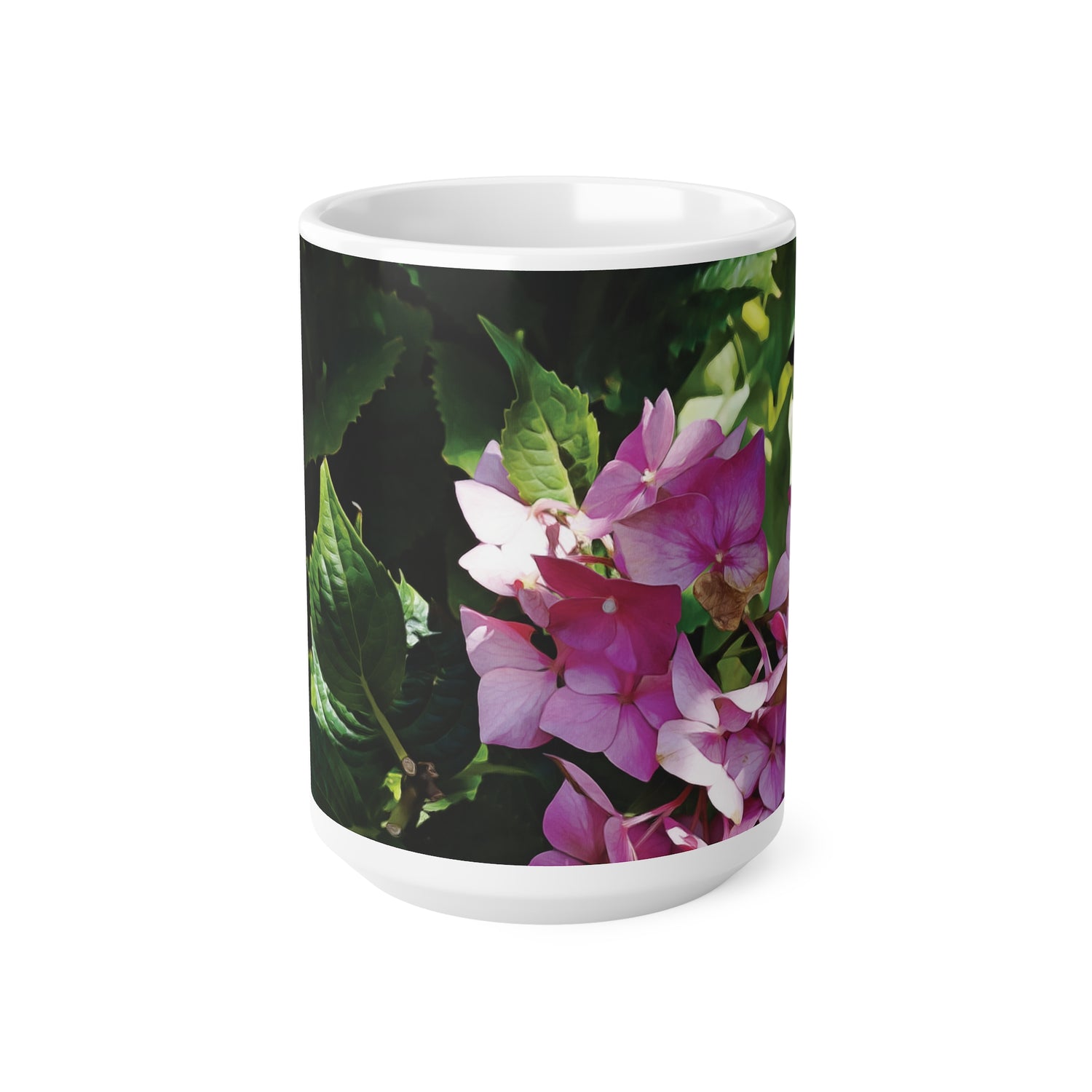 Ceramic White Cup 15oz - Flower of Ortensia/Hydrangea Macrophylla