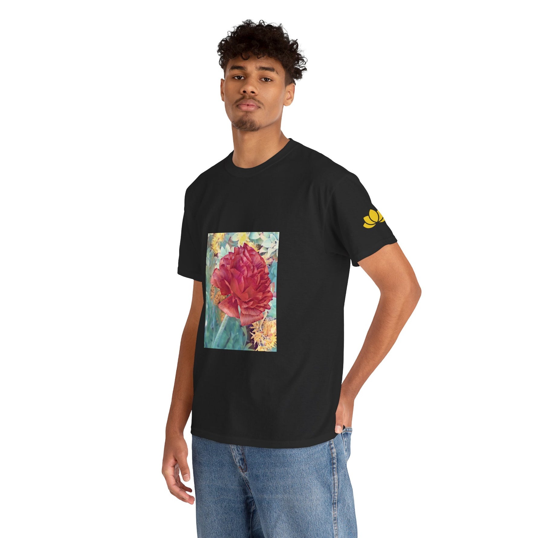 Unisex Heavy Cotton Tee - Poly Art - Flower of Dahlia in Red