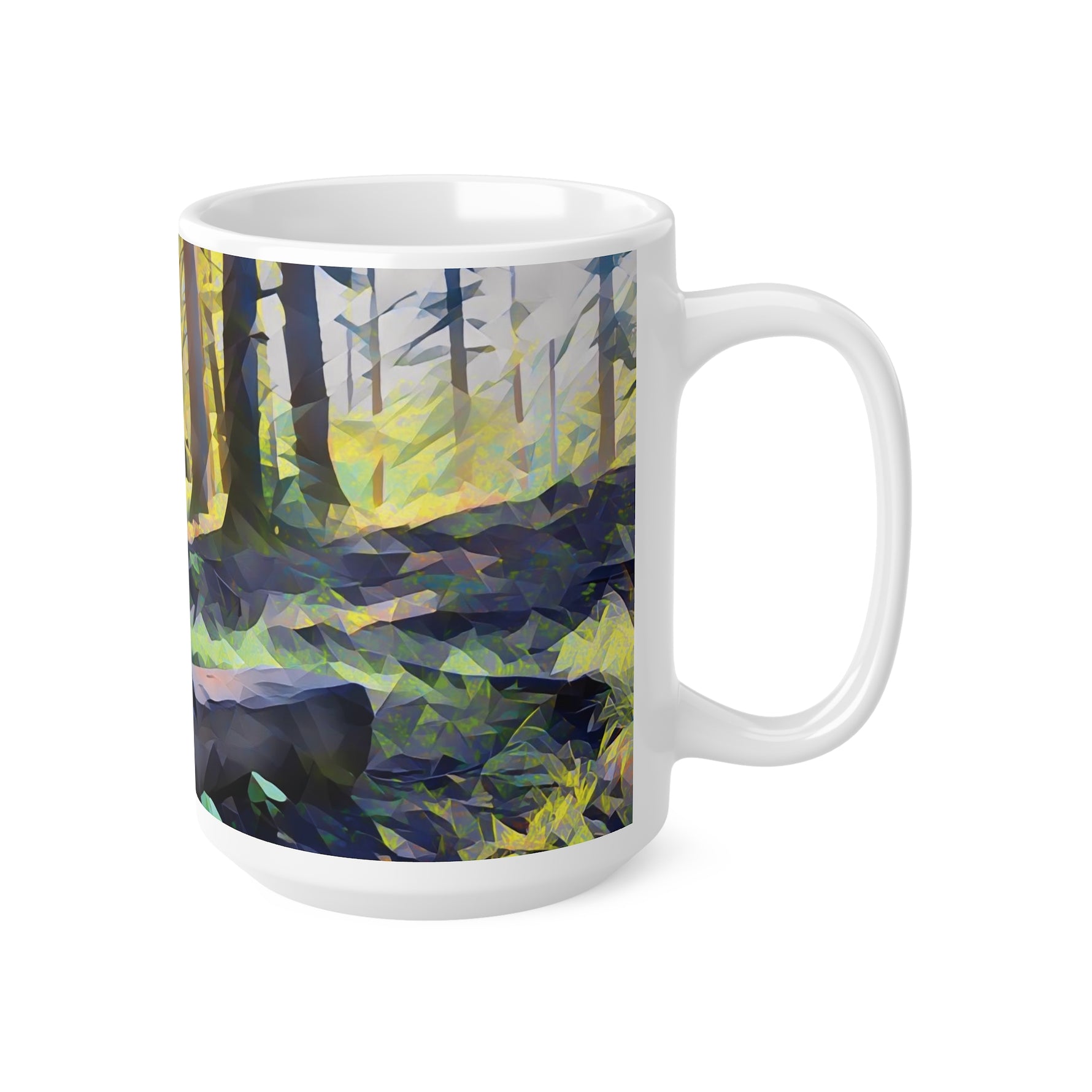 Ceramic White Cup 15oz - Poly Art - Forest (Variant 05)