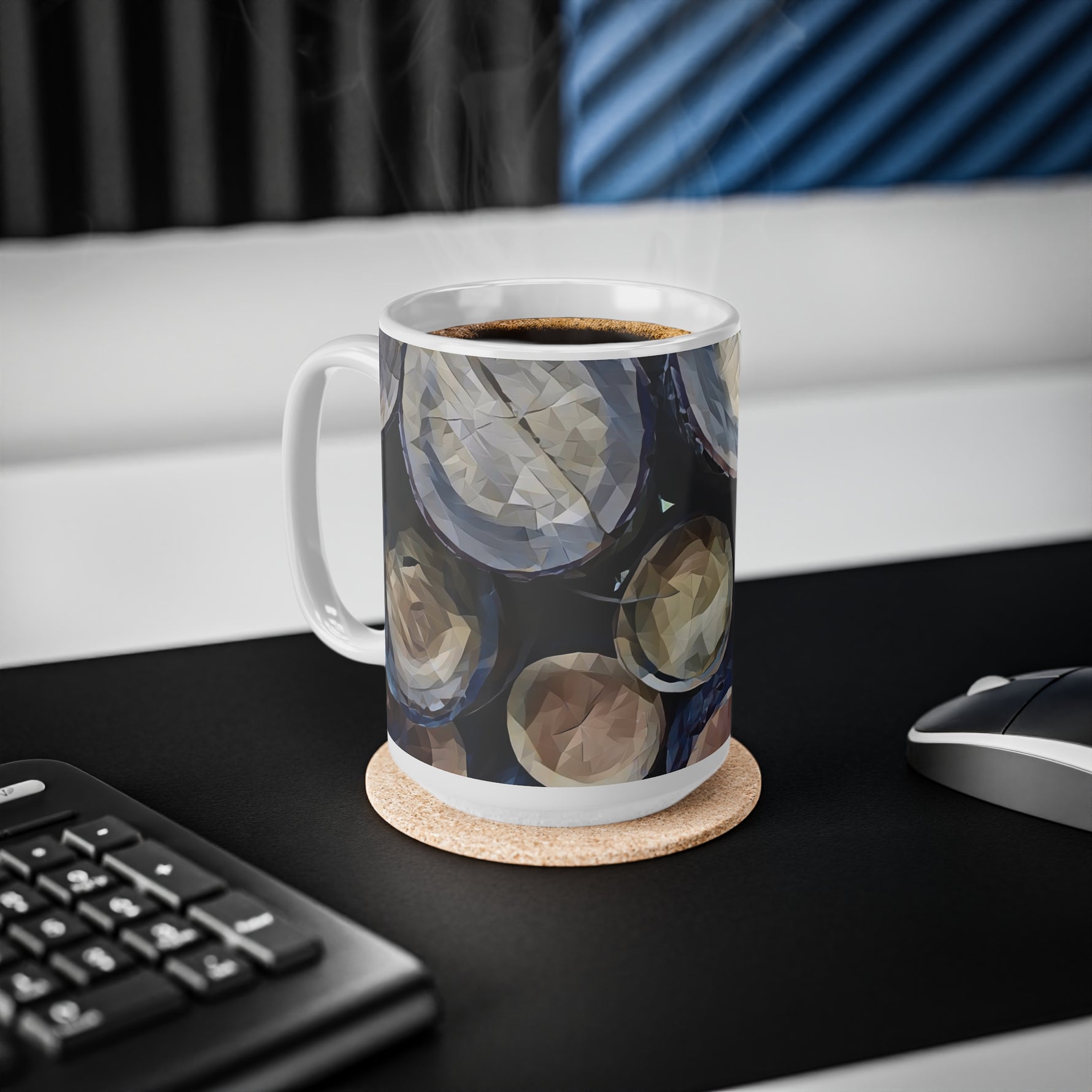 Ceramic White Cup 15oz - Poly Art - Wooden Trunks (Variant 1)