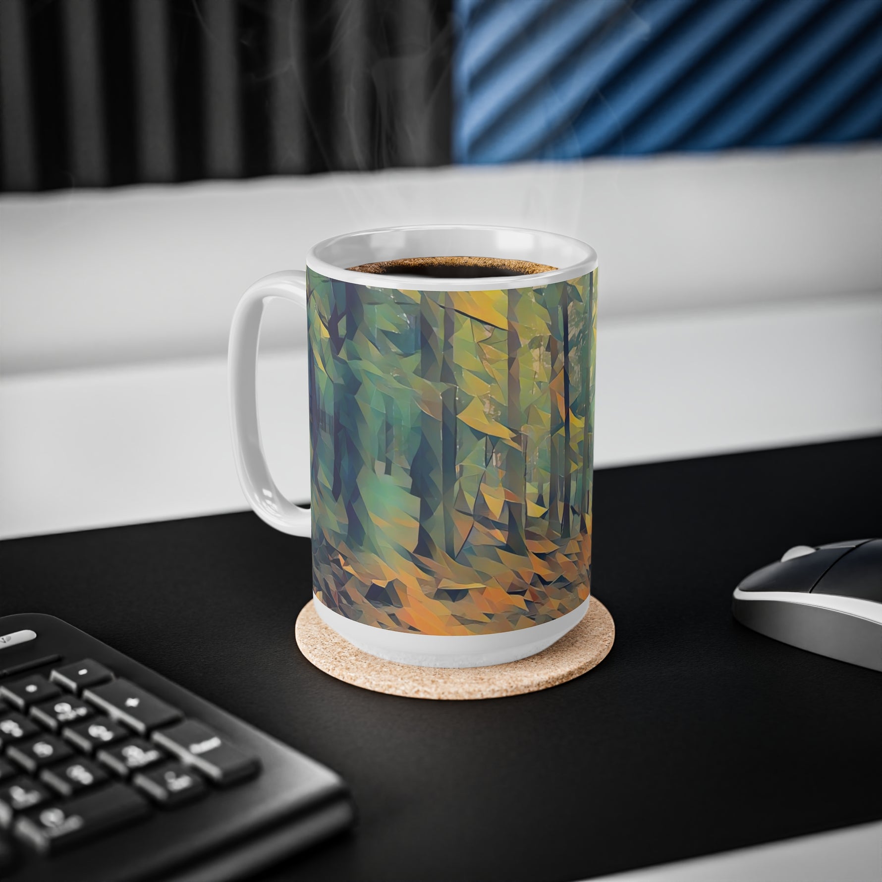 Ceramic White Cup 15oz - Poly Art - Forest, a Path (Variant 2)