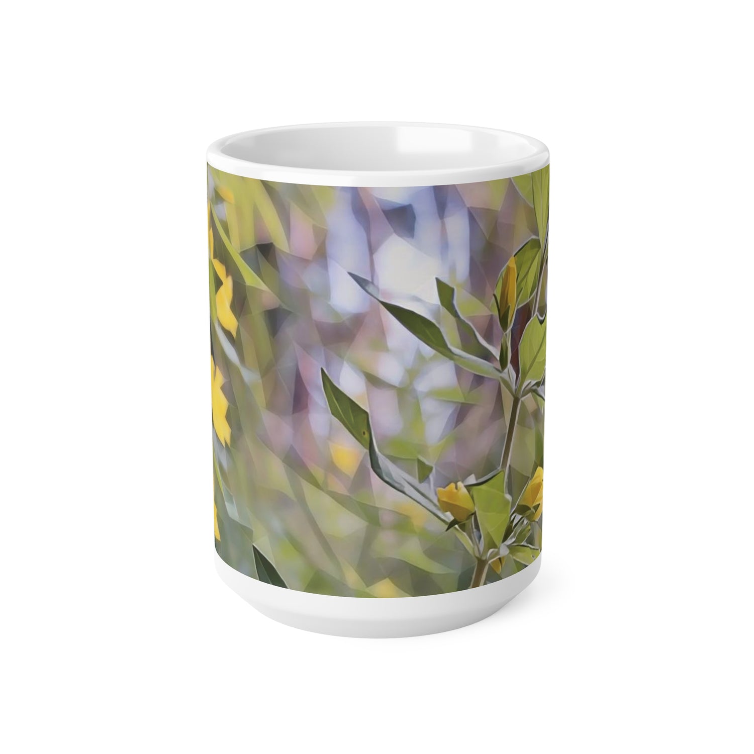 Ceramic White Cup 15oz - Poly Art - Flower of Lysimachia (Variant 2)