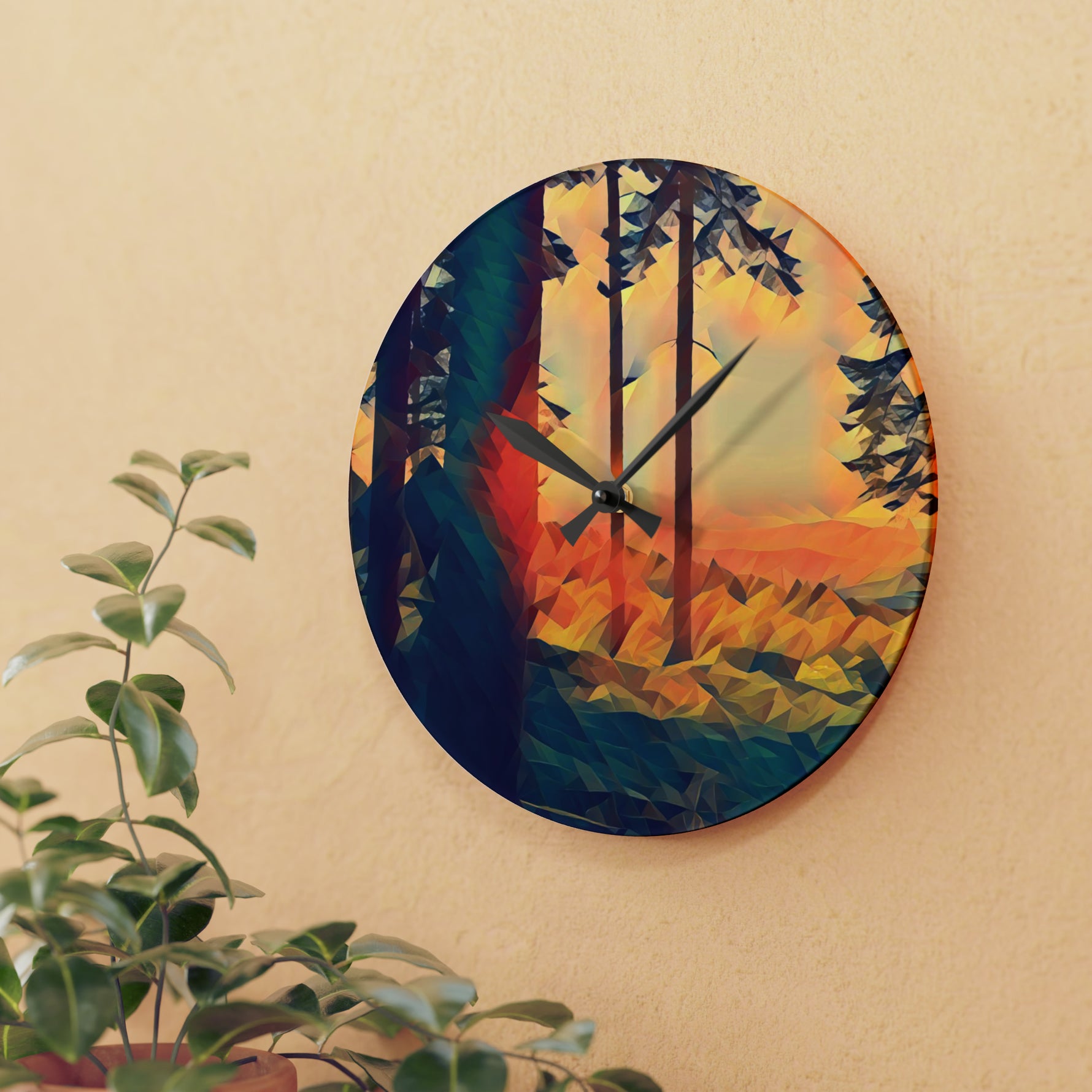 Acrylic Wall Clock - Poly Art - Forest Sunset (Variant 3)