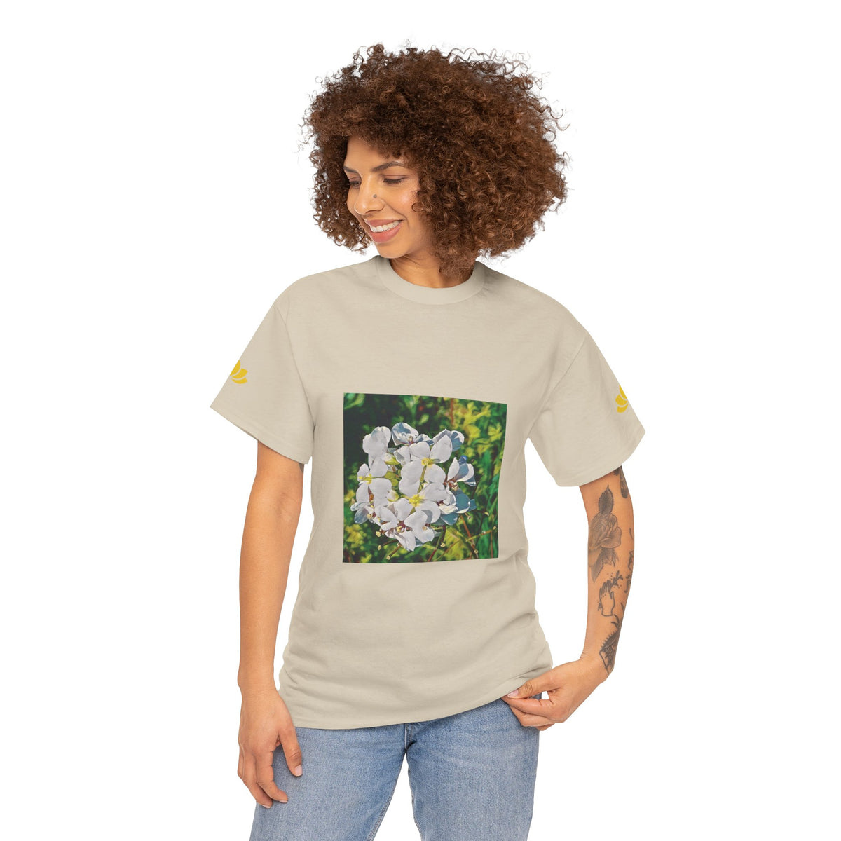 Unisex Heavy Cotton Tee - Poly Art - Flower, White