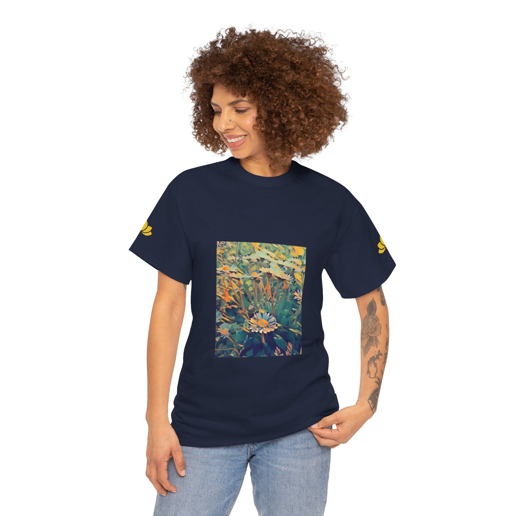 Unisex Heavy Cotton Tee - Poly Art - Flower of Daisies (Variant 2)