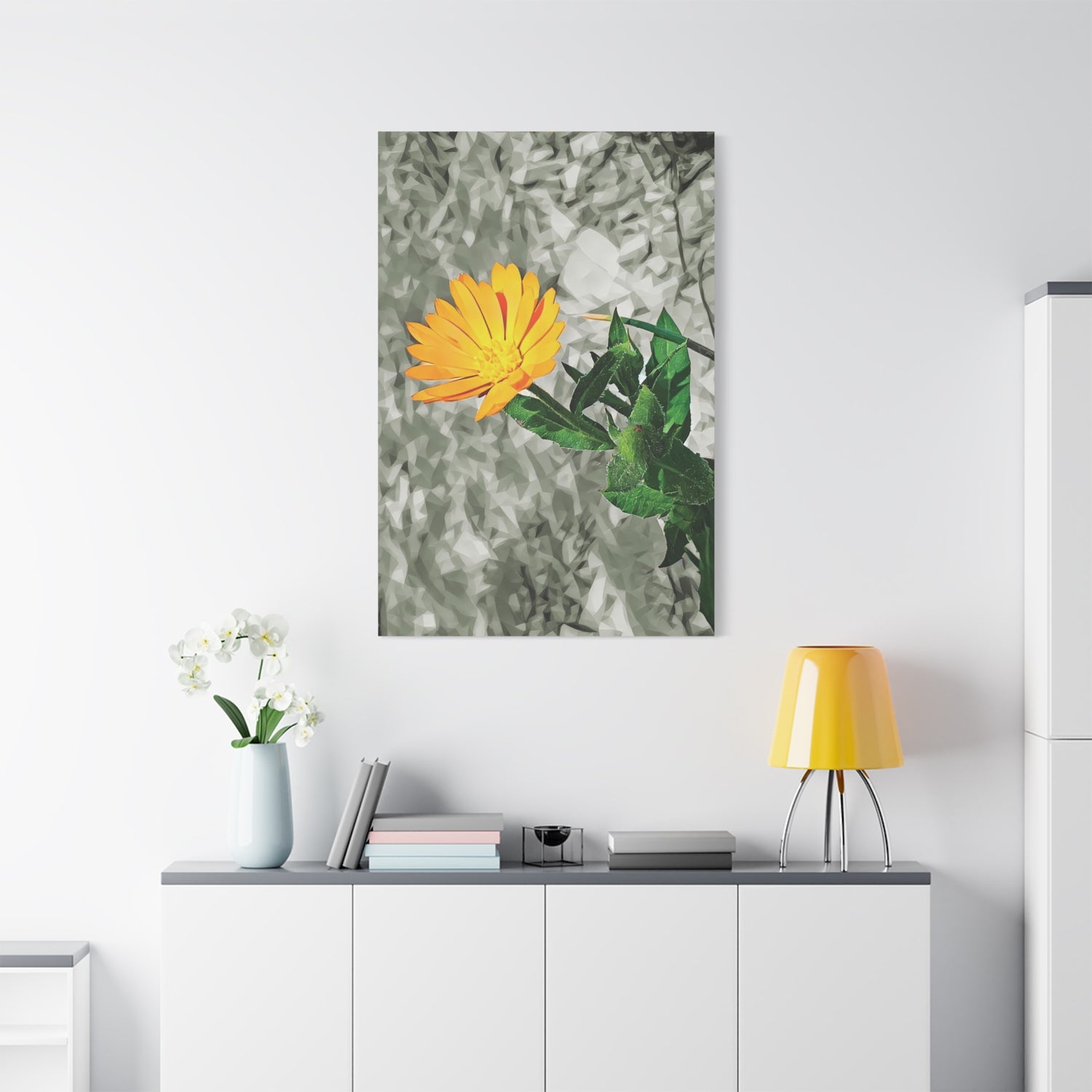 Stretched Matte Canvas - Poly Art - Flower of Calendula (Variant 1)