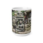 Ceramic White Cup 15oz - Nepal, Bodhisattvas Stone Sculptures
