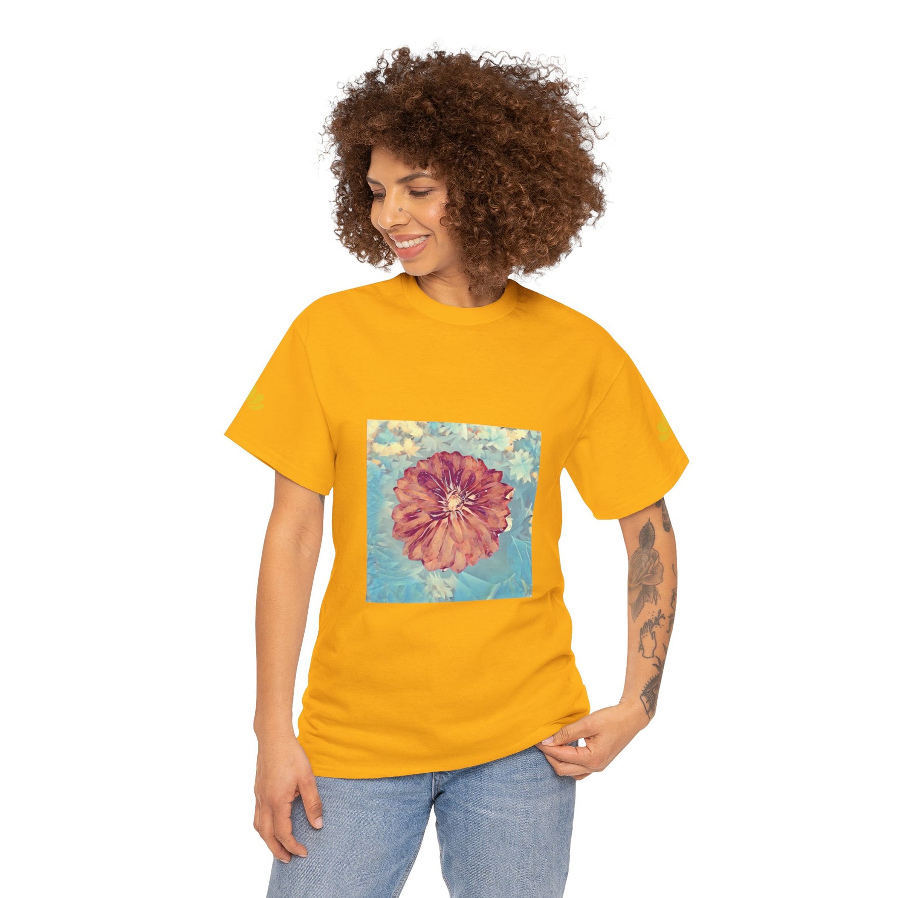 Unisex Heavy Cotton Tee - Poly Art - Flower of Dahlia (Variant 1)
