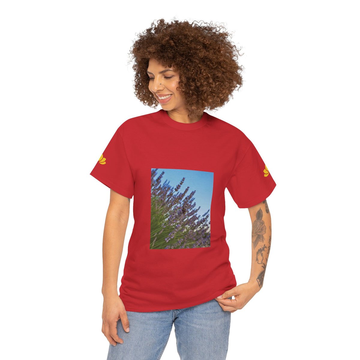 Unisex Heavy Cotton Tee - Flower of Lavender with Bombus