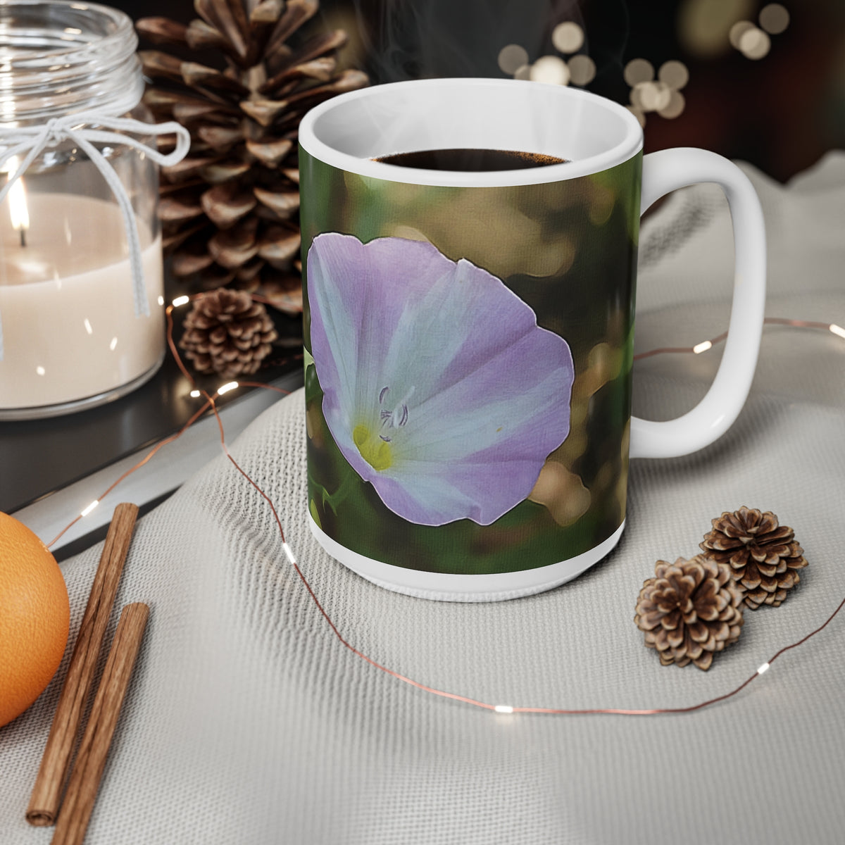 Ceramic White Cup 15oz - Flower of Convolvulus Arvensis/Vilucchio