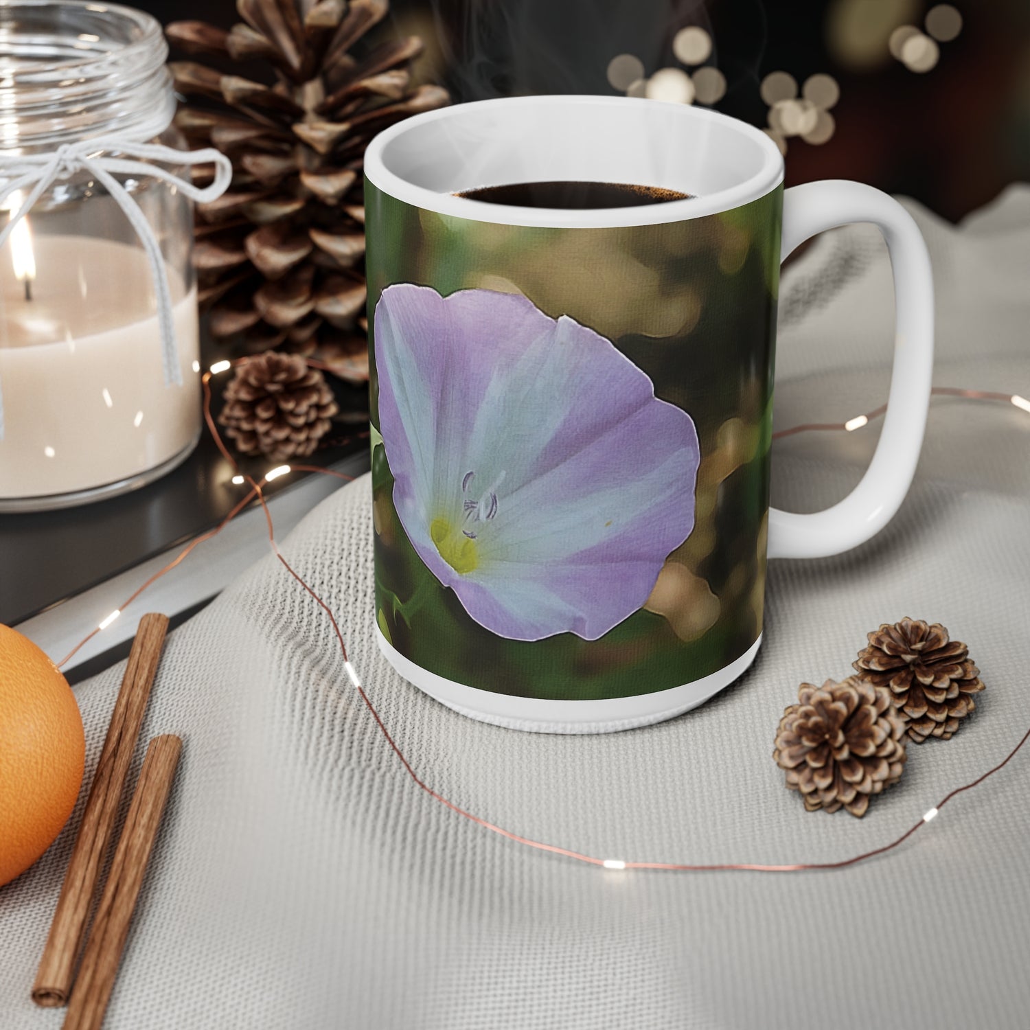 Ceramic White Cup 15oz - Flower of Convolvulus Arvensis/Vilucchio