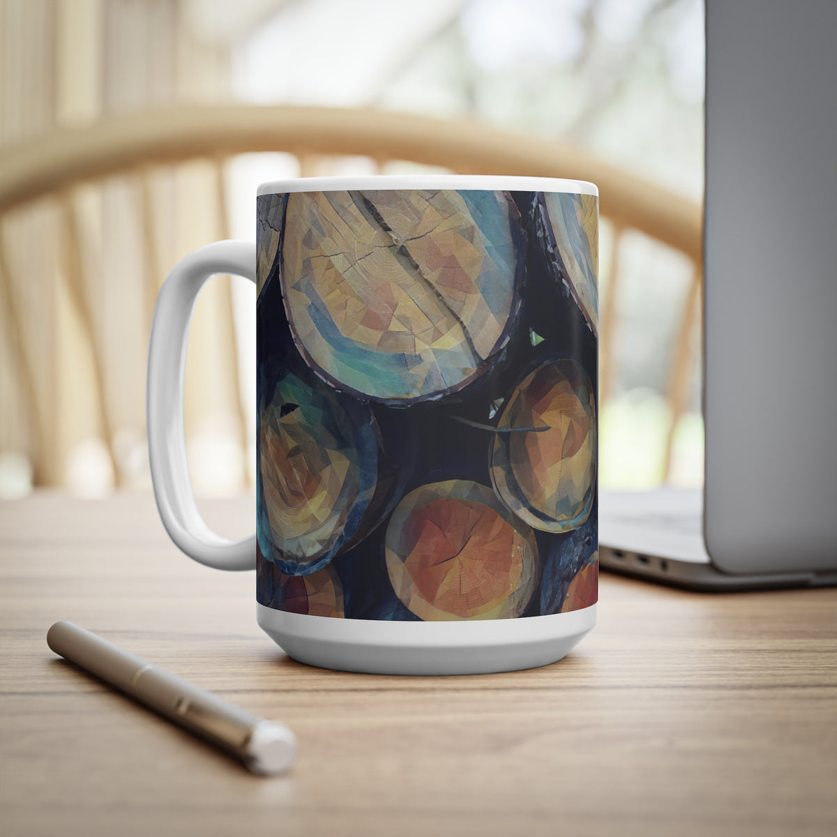 Ceramic White Cup 15oz - Poly Art - Wooden Trunks (Variant 3)
