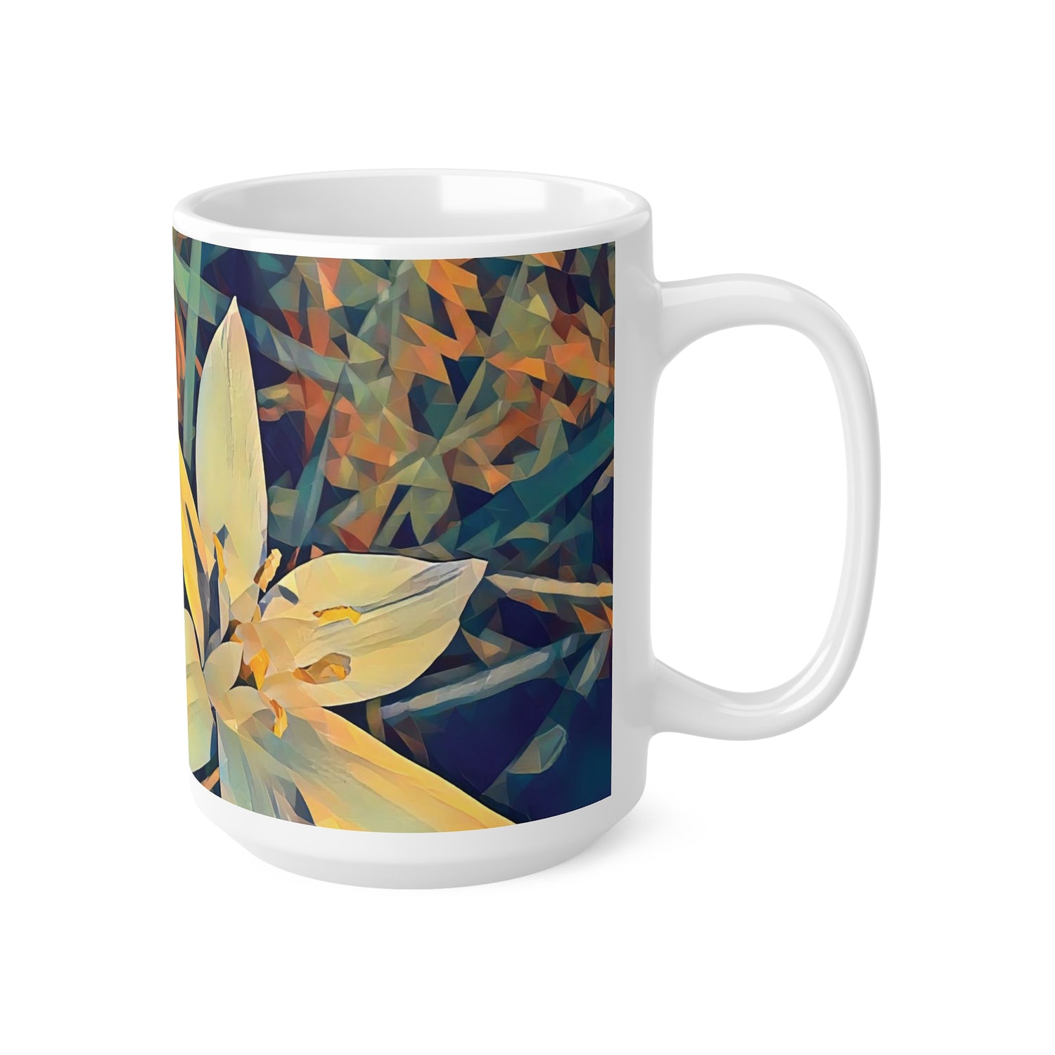 Ceramic White Cup 15oz - Poly Art - Flower of Ornithogalum (Variant 2)