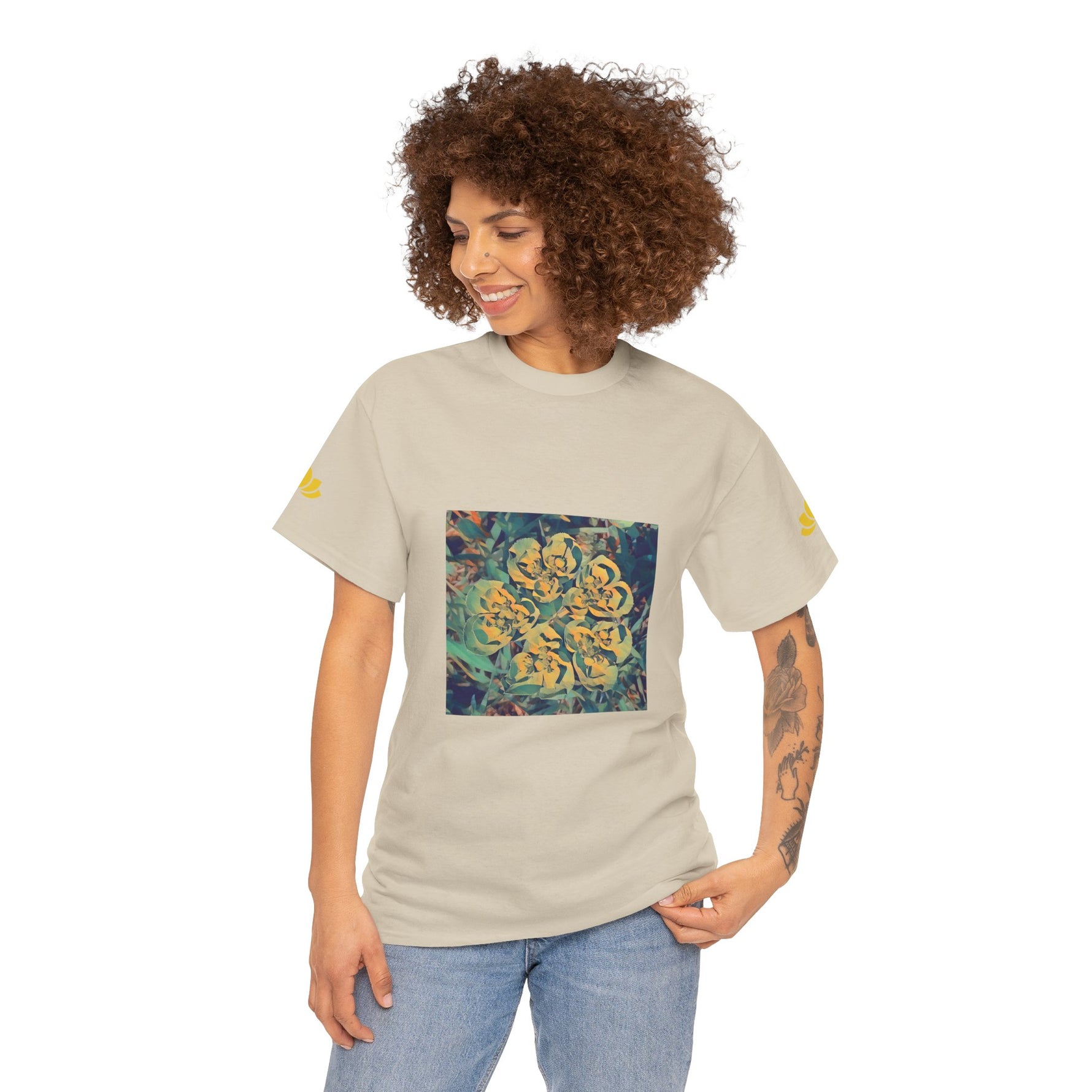 Unisex Heavy Cotton Tee - Poly Art - Flower of Euphorbia Helioscopia