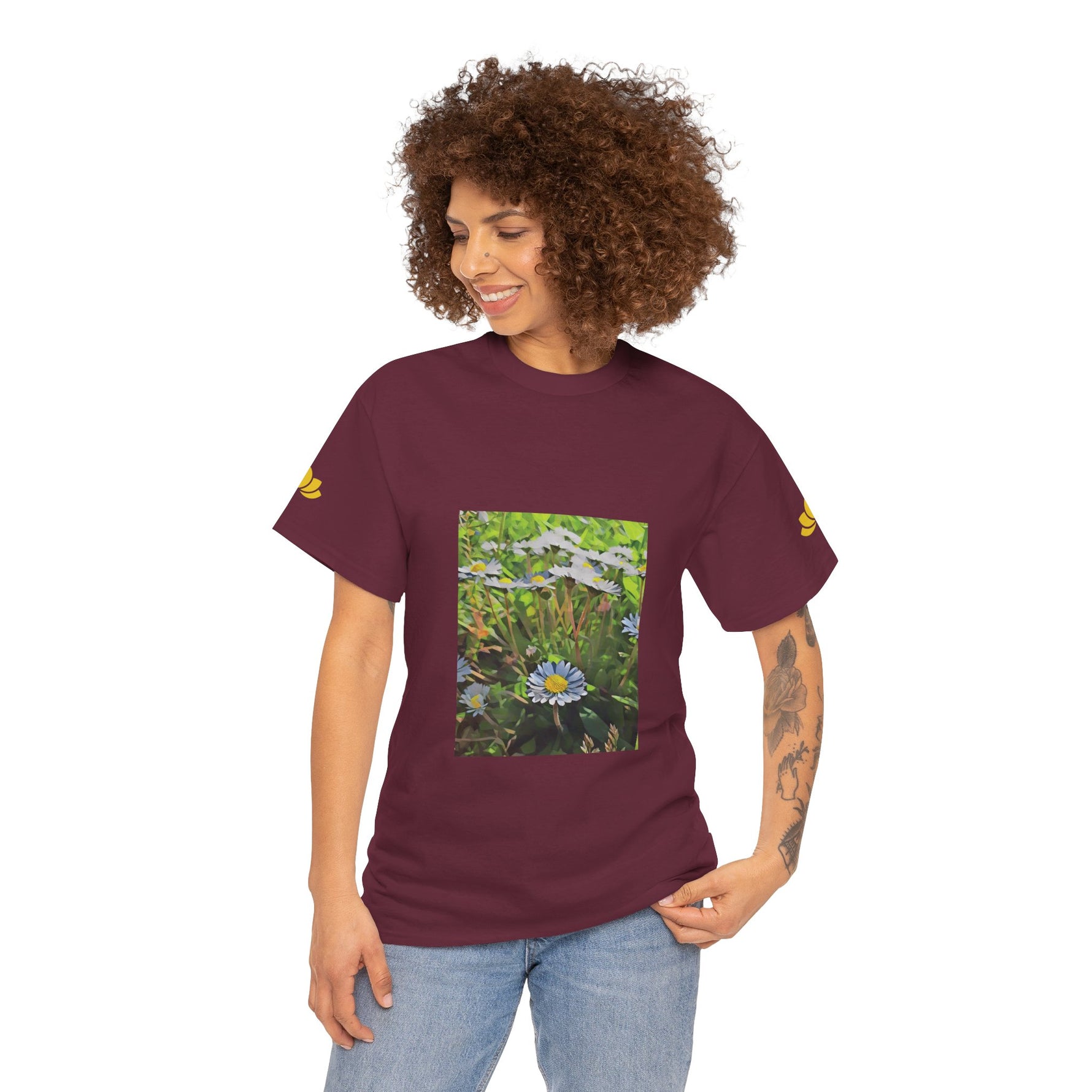 Unisex Heavy Cotton Tee - Poly Art - Flower of Daisies (Variant 1)