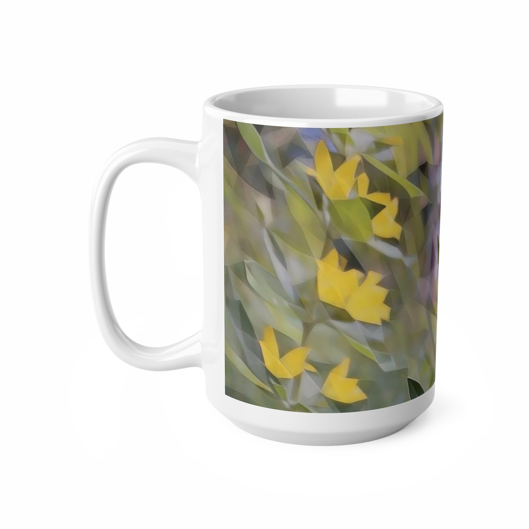 Ceramic White Cup 15oz - Poly Art - Flower of Lysimachia (Variant 2)
