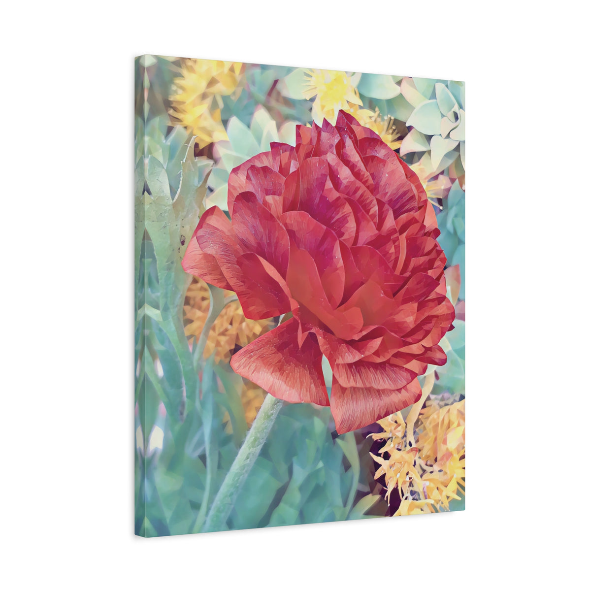 Stretched Matte Canvas - Poly Art - Dahlia in red (Variant 1)