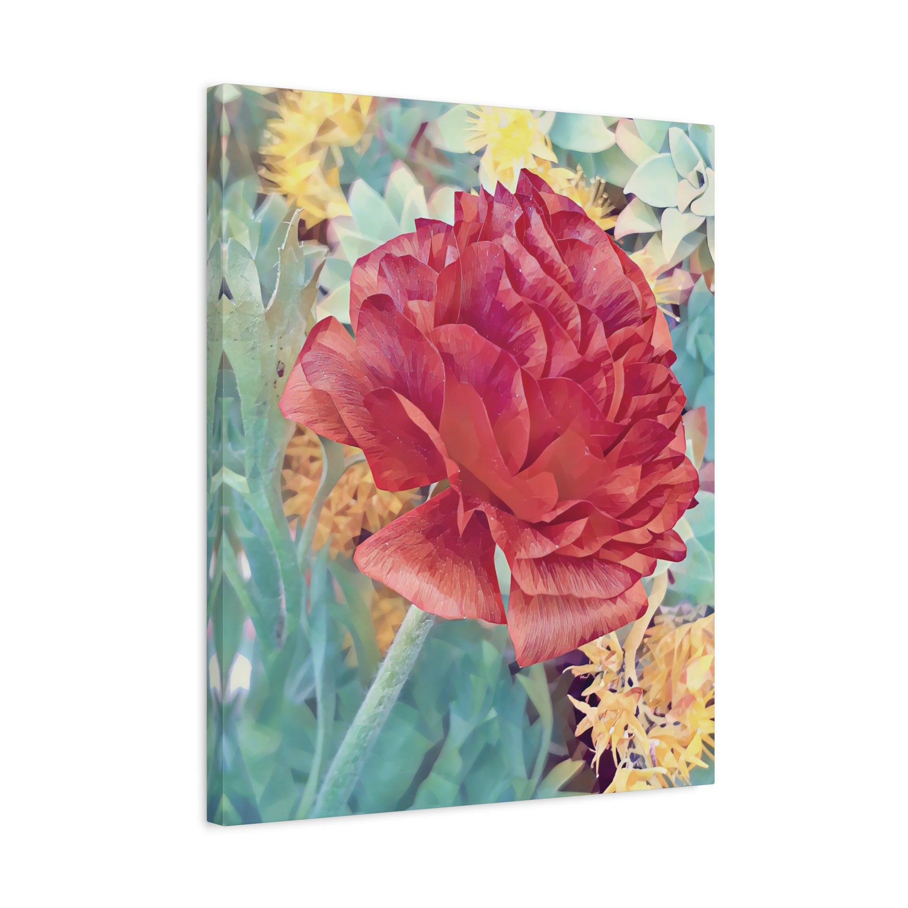 Stretched Matte Canvas - Poly Art - Dahlia in red (Variant 1)