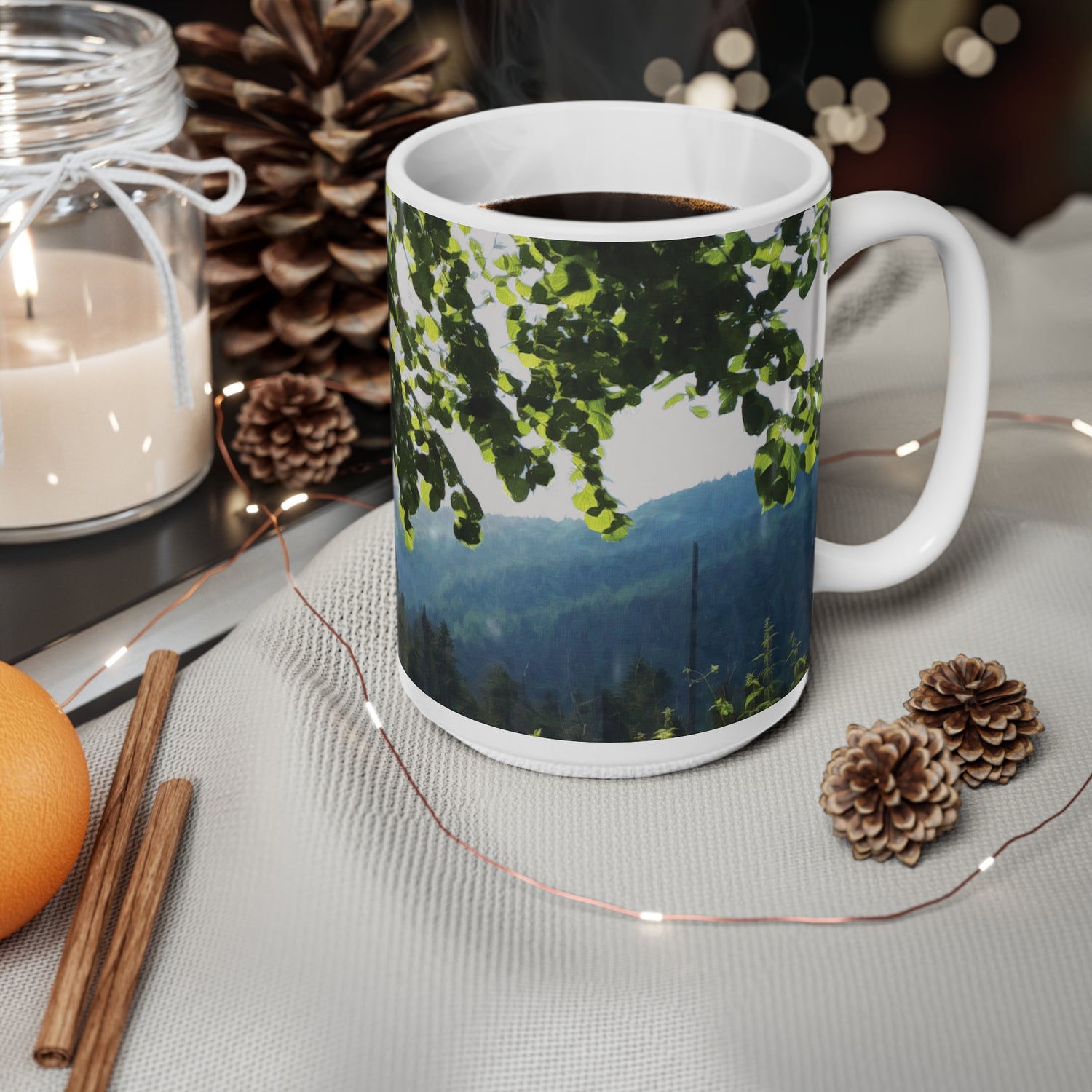 Ceramic White Cup 15oz - Forest