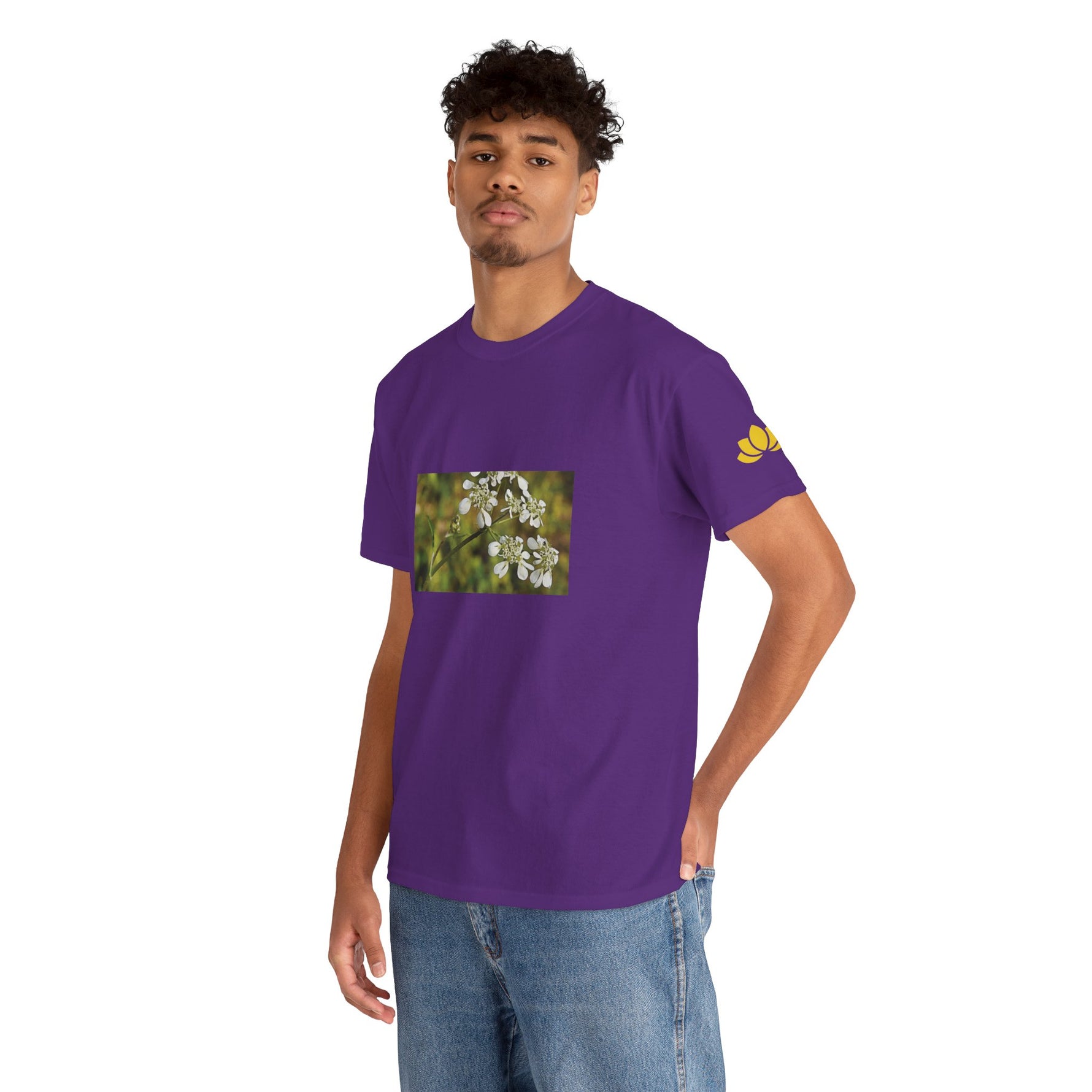 Unisex Heavy Cotton Tee - Flower, White