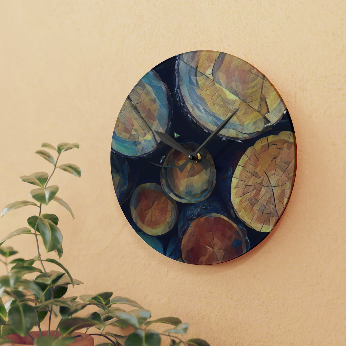 Acrylic Wall Clock - Poly Art - Wooden Trunks (Variant 8)
