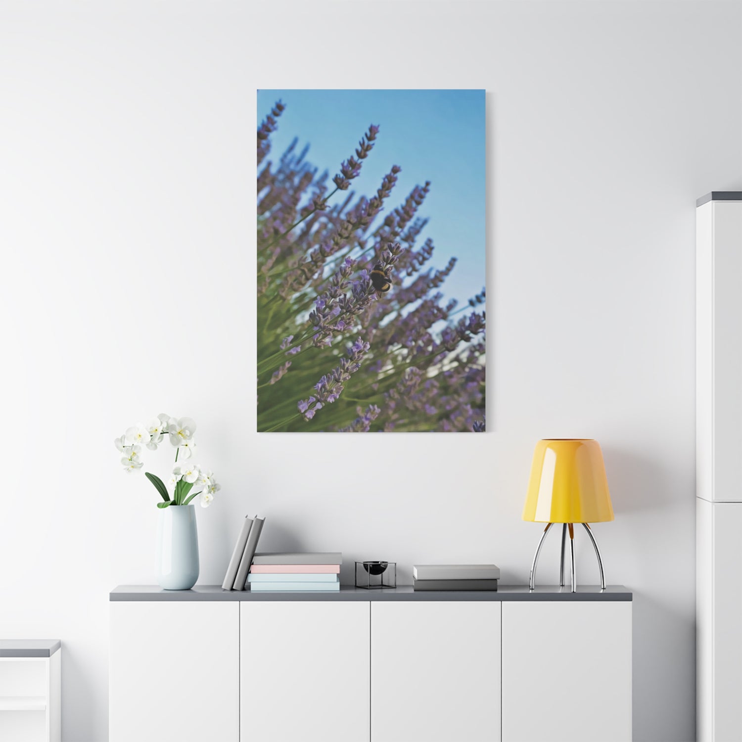 Stretched Matte Canvas - Flower of Lavender with Bombus Insect (Variant 1)