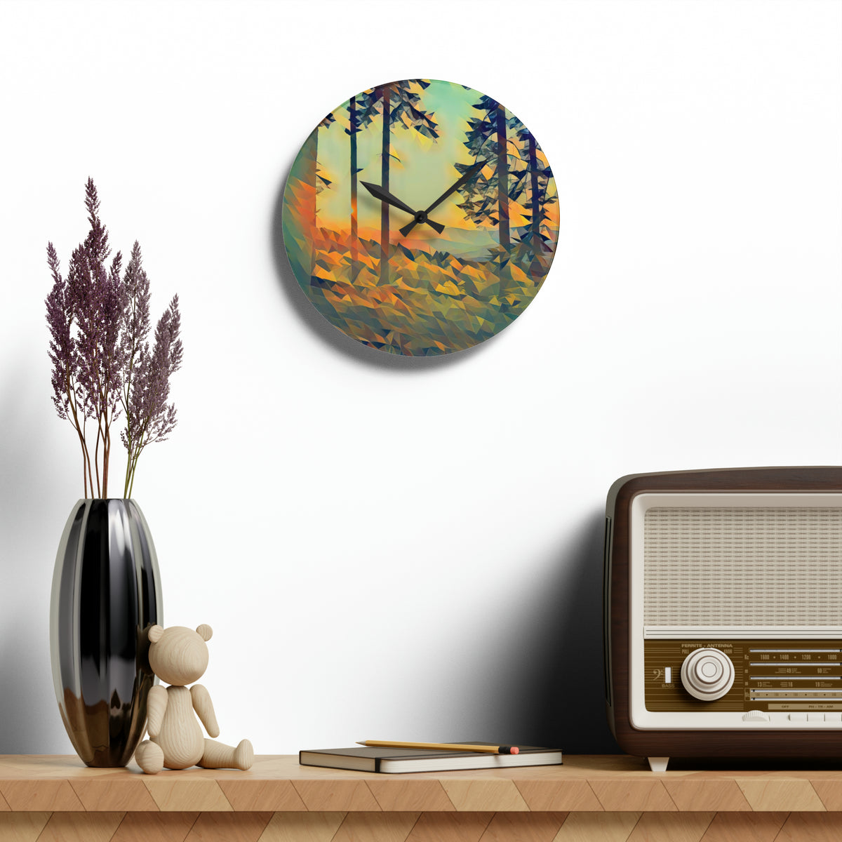 Acrylic Wall Clock - Poly Art - Forest Sunset (Variant 2)