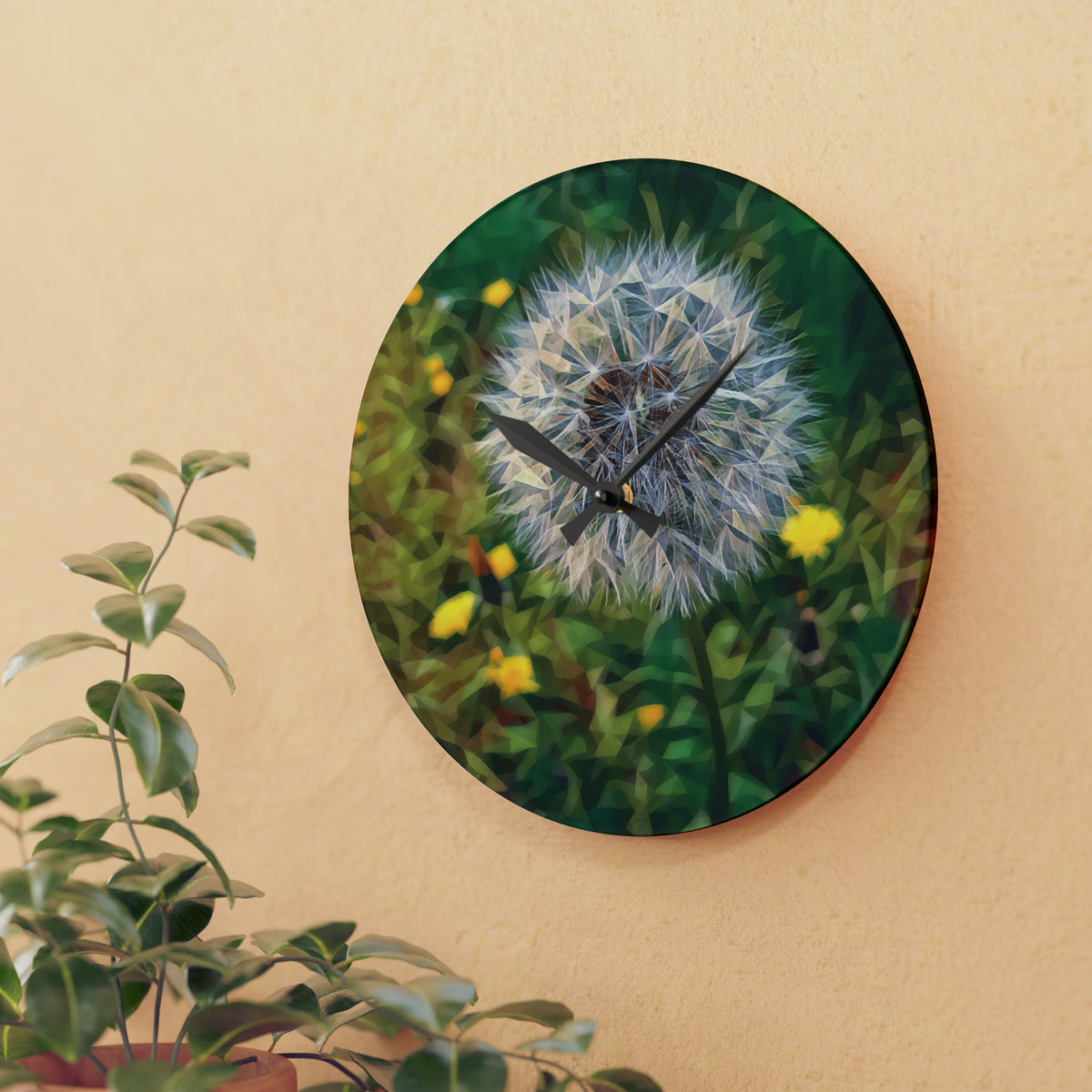 Acrylic Wall Clock - Poly Art - Flower of Dandelion (Variant 2)