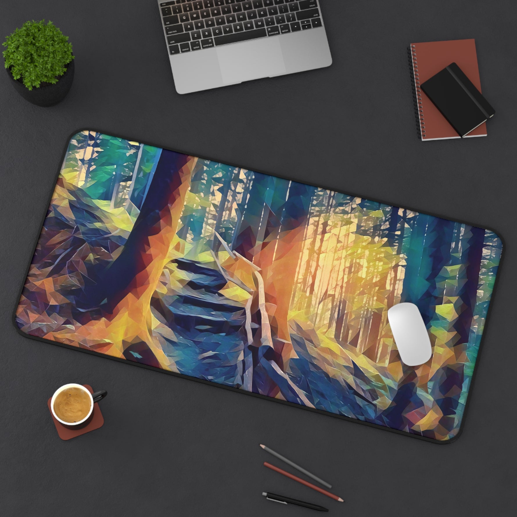 Desk Mat - Poly Art - Forest, a Path (Variant 1)