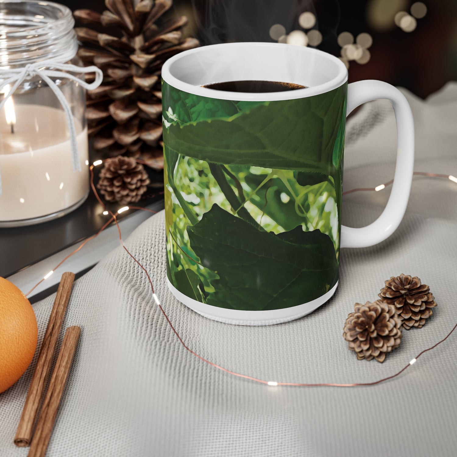 Ceramic White Cup 15oz - Flower of Cucumber