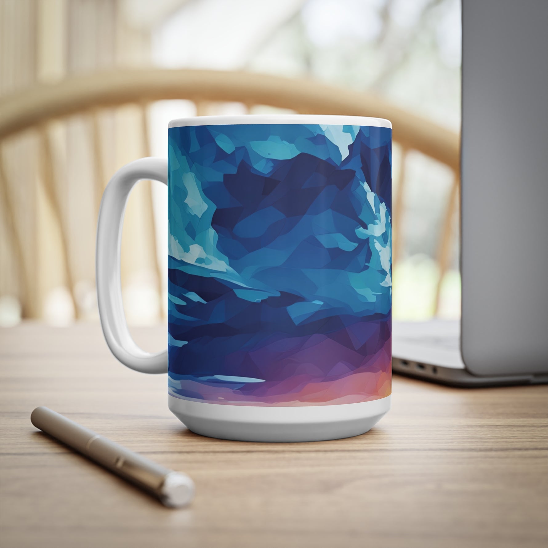 Ceramic White Cup 15oz - Poly Art - Sunset Sky (Variant 2)