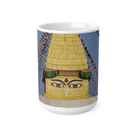 Ceramic White Cup 15oz - Nepal, Stupa with Buddha's Eyes (Variant 4)