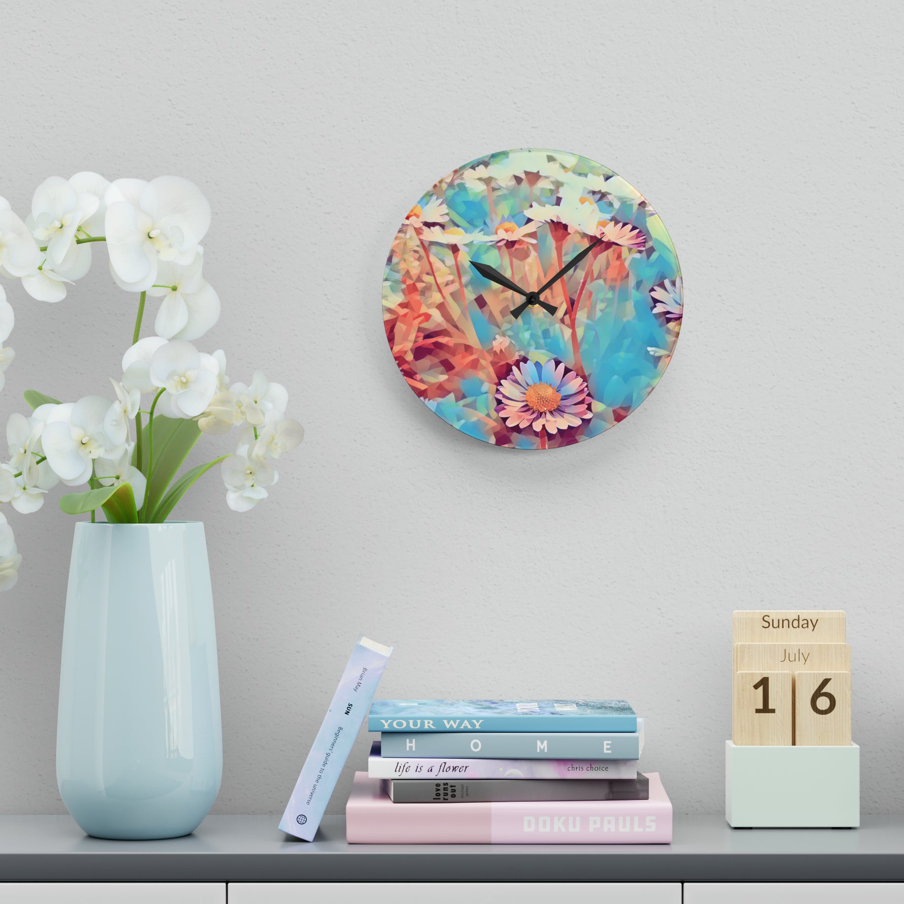 Acrylic Wall Clock - Poly Art - Flower of Daisies (Variant 3)